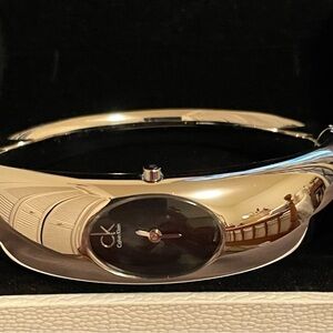 Calvin Klein Women's Black Dial Silver 19mm Bangle Bracelet Watch NO BOX